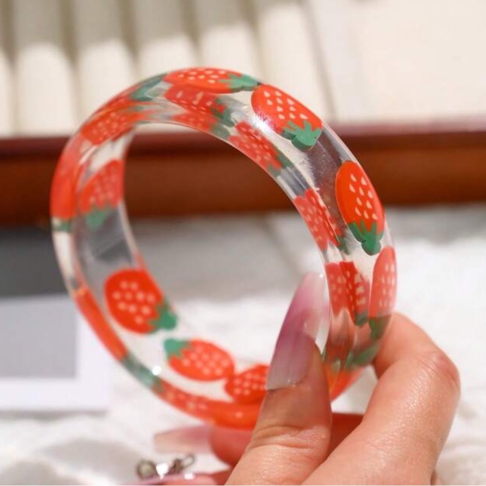 Strawberry Patterned Bangle Bracelet - image 1